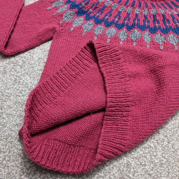 Vintage 80s chunky knit wool pink yoke pattern sweater Canadian handmade - Picture 8 of 11